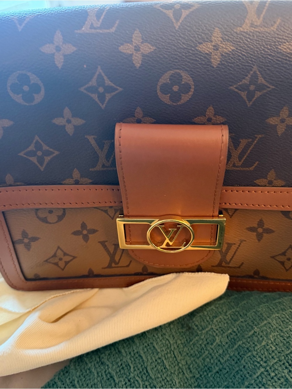 Louis Vuitton Dauphine MM Brown Monogram Canvas Shoulder Bag with Gold Hardware